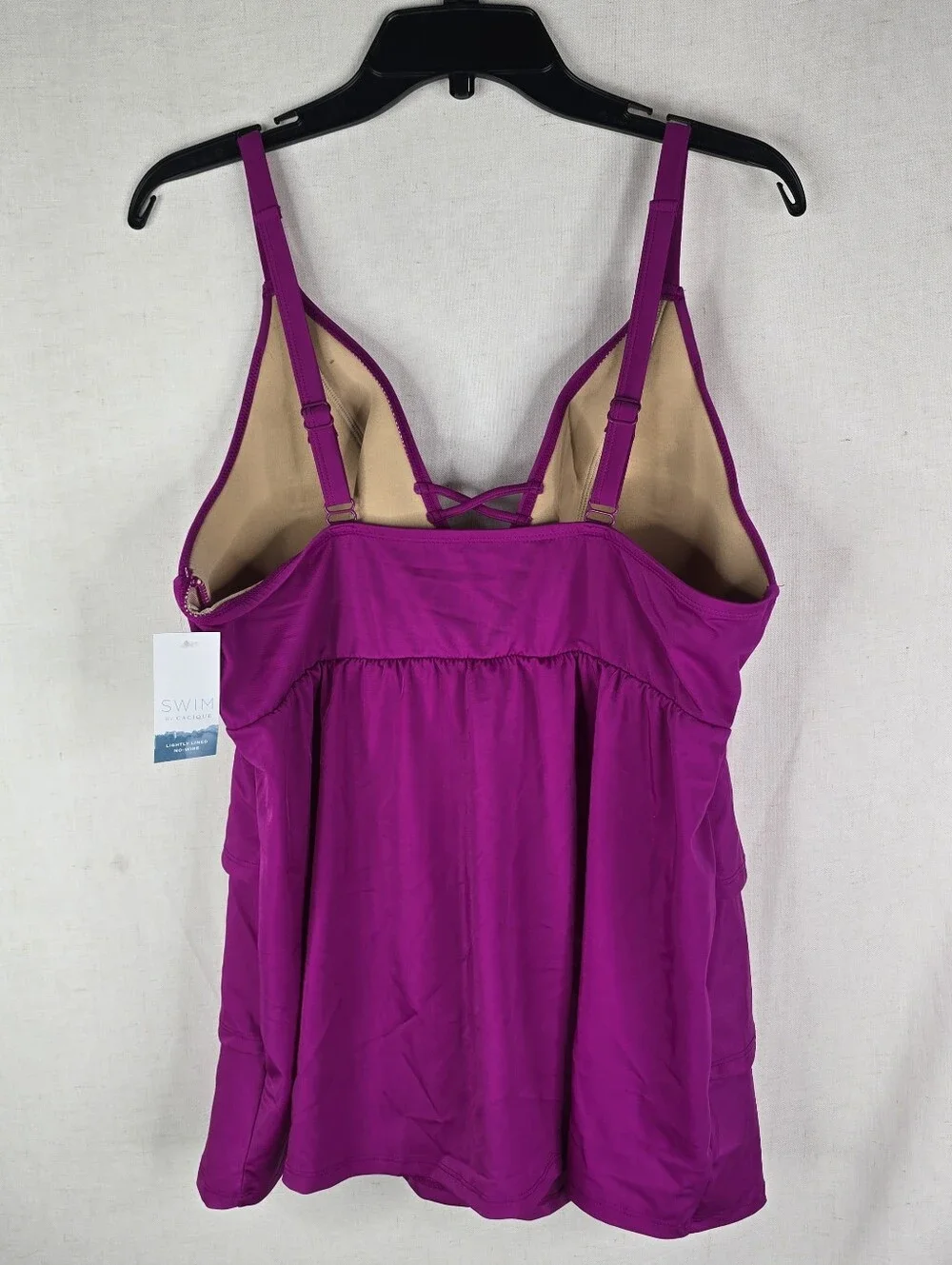 Cacique Womens Size 18 Magenta Pink Wireless Ruffle Tankini